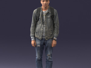 000174 Young Man in Denim Jacket with Backpack 0822 Model 3D