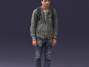 000174 Young Man in Denim Jacket with Backpack 0822 Model 3D