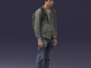 000174 Young Man in Denim Jacket with Backpack 0822 Model 3D