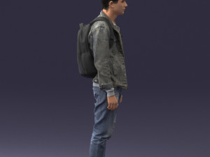 000174 Young Man in Denim Jacket with Backpack 0822 Model 3D