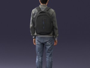 000174 Young Man in Denim Jacket with Backpack 0822 Model 3D