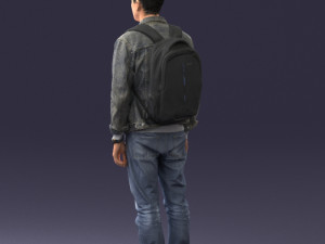 000174 Young Man in Denim Jacket with Backpack 0822 Model 3D