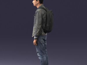 000174 Young Man in Denim Jacket with Backpack 0822 Model 3D