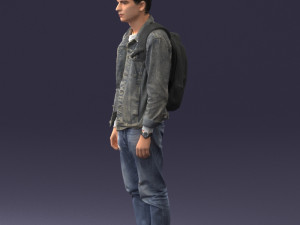 000174 Young Man in Denim Jacket with Backpack 0822 Model 3D