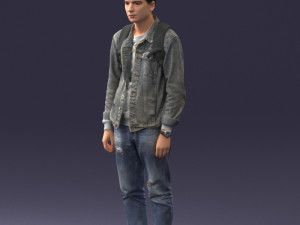 000174 Young Man in Denim Jacket with Backpack 0822 Model 3D