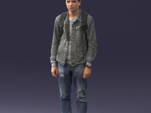 000174 Young Man in Denim Jacket with Backpack 0822 Model 3D