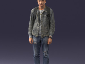 000174 Young Man in Denim Jacket with Backpack 0822 Model 3D