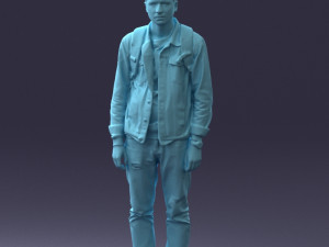 000174 Young Man in Denim Jacket with Backpack 0822 Model 3D