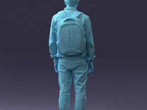 000174 Young Man in Denim Jacket with Backpack 0822 Model 3D