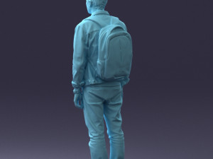 000174 Young Man in Denim Jacket with Backpack 0822 Model 3D