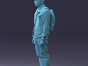 000174 Young Man in Denim Jacket with Backpack 0822 Model 3D