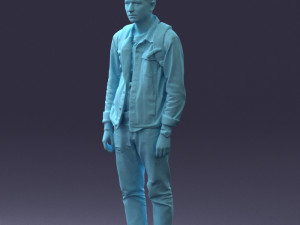 000174 Young Man in Denim Jacket with Backpack 0822 Model 3D