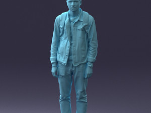 000174 Young Man in Denim Jacket with Backpack 0822 Model 3D