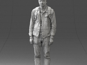000174 Young Man in Denim Jacket with Backpack 0822 Model 3D