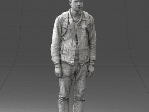 000174 Young Man in Denim Jacket with Backpack 0822 Model 3D