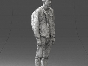 000174 Young Man in Denim Jacket with Backpack 0822 Model 3D