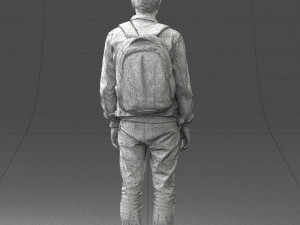 000174 Young Man in Denim Jacket with Backpack 0822 Model 3D
