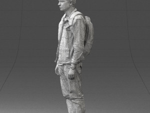 000174 Young Man in Denim Jacket with Backpack 0822 Model 3D