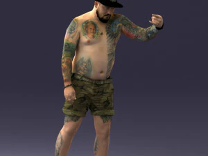 000175 Homem Tatuado em Shorts Camuflados e Bon&eacute; 0824 Modelo 3D