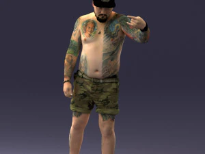 000175 Tattooed Man in Camo Shorts and Cap 0824 3dp 3D Print Model