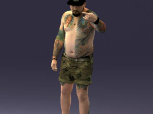 000175 Tattooed Man in Camo Shorts and Cap 0824 3dp 3D Print Model
