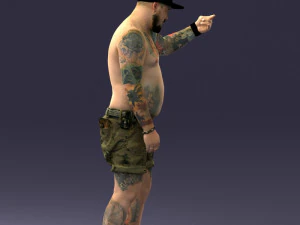 000175 Tattooed Man in Camo Shorts and Cap 0824 3dp 3D Print Model