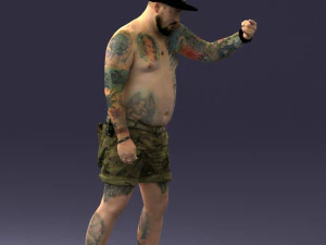 000175 Tattooed Man in Camo Shorts and Cap 0824 3dp 3D Print Model