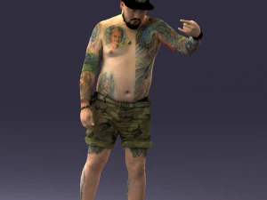 000175 Tattooed Man in Camo Shorts and Cap 0824 3dp 3D Print Model