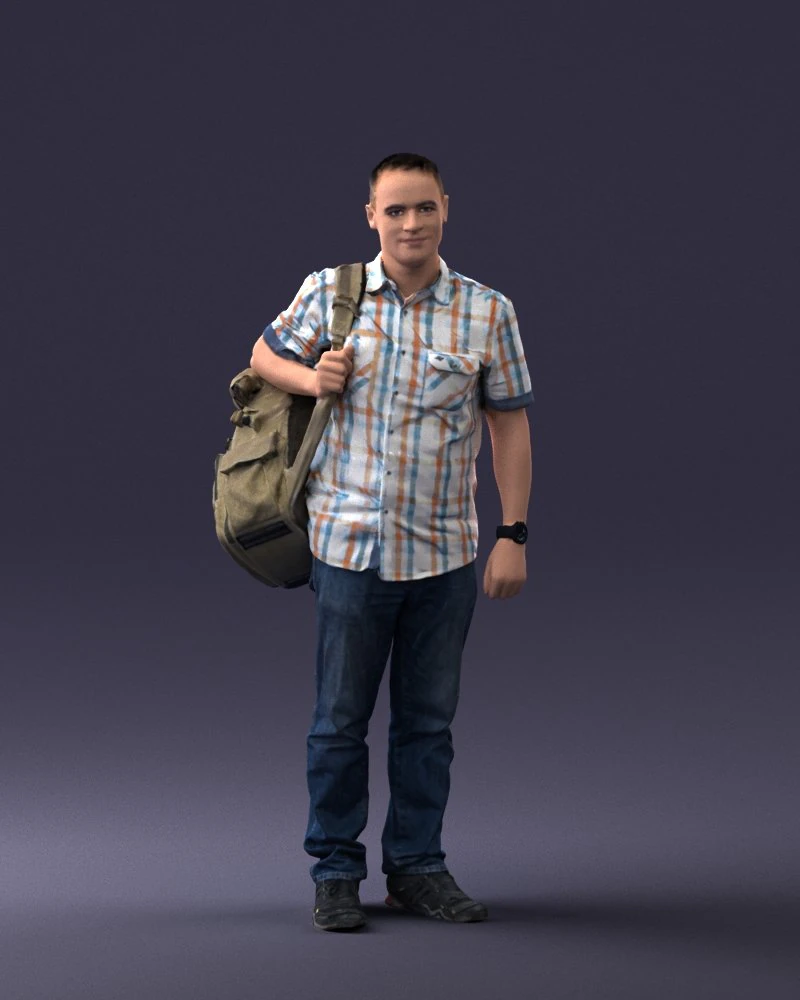 000176 Man with Backpack 0824 3D Model .c4d .max .obj .3ds .fbx .stl .blend