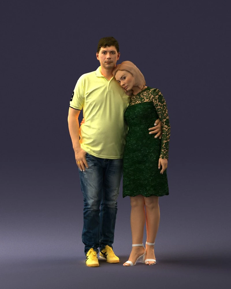 000180 Couple Standing Together 0907 3D Model .c4d .max .obj .3ds .fbx .stl .blend 