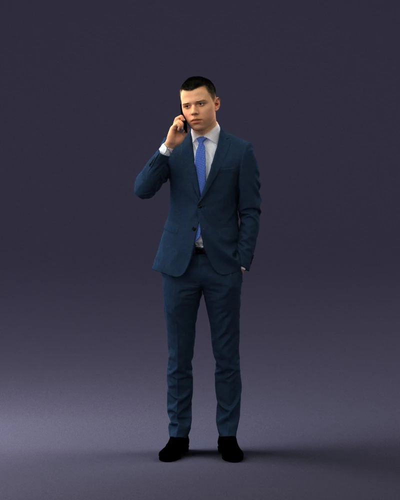 000182 Young Businessman on Phone 0911 3D Model .c4d .max .obj .3ds .fbx .stl .blend