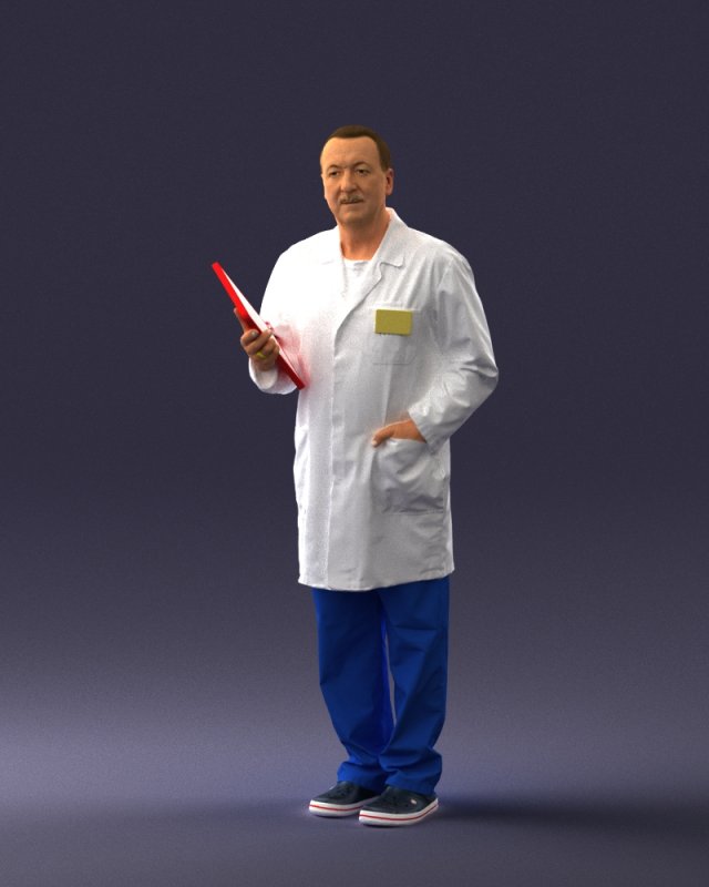 000187 Doctor in Lab Coat with Folder 1004 3D 모델 .c4d .max .obj .3ds .fbx .stl .blend