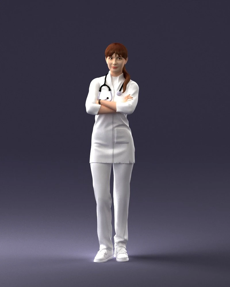 000188 Doctor in Medical Uniform with Stethoscope 1008 3D Model .c4d .max .obj .3ds .fbx .stl .blend 