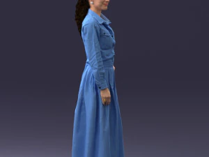 000189 Woman in Retro Long Blue Dress 1009 3D Model