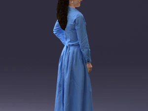 000189 Woman in Retro Long Blue Dress 1009 3D Model