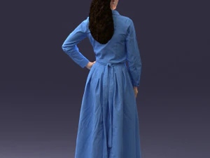 000189 Woman in Retro Long Blue Dress 1009 3D Model