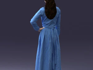 000189 Woman in Retro Long Blue Dress 1009 3D Model
