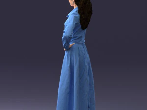 000189 Woman in Retro Long Blue Dress 1009 3D Model