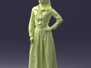 000189 Woman in Retro Long Blue Dress 1009 3D Model