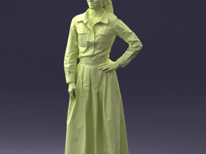 000189 Woman in Retro Long Blue Dress 1009 3D Model