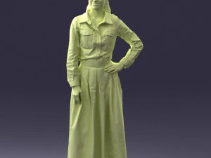 000189 Woman in Retro Long Blue Dress 1009 3D Model