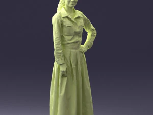 000189 Woman in Retro Long Blue Dress 1009 3D Model