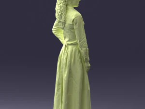 000189 Woman in Retro Long Blue Dress 1009 3D Model