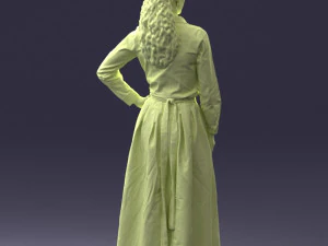 000189 Woman in Retro Long Blue Dress 1009 3D Model