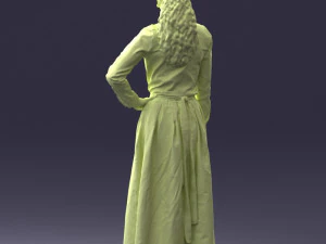 000189 Woman in Retro Long Blue Dress 1009 3D Model