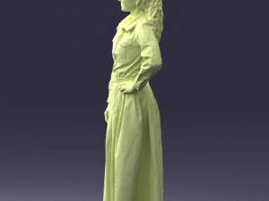 000189 Woman in Retro Long Blue Dress 1009 3D Model