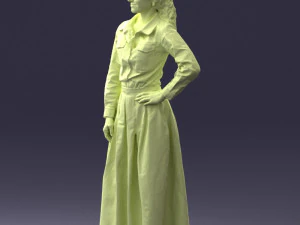 000189 Woman in Retro Long Blue Dress 1009 3D Model