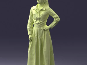 000189 Woman in Retro Long Blue Dress 1009 3D Model