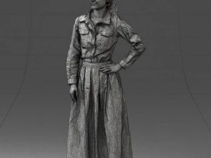 000189 Woman in Retro Long Blue Dress 1009 3D Model