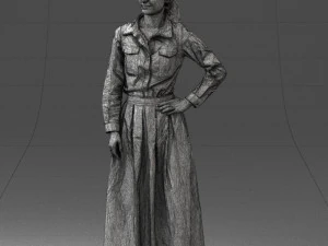 000189 Woman in Retro Long Blue Dress 1009 3D Model
